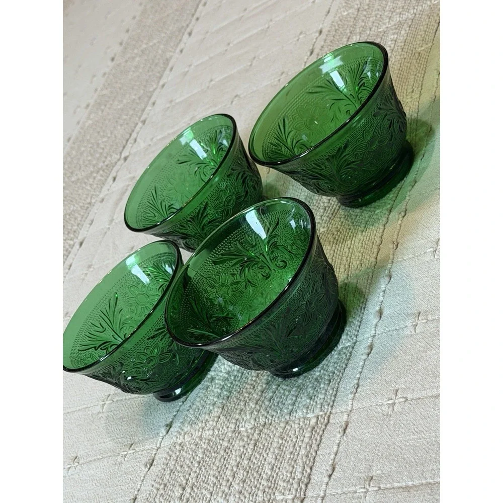 Vintage Anchor Hocking Forest‎ Green Sandwich Sherbet Dessert Bowls. (4)